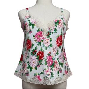 Vintage 1990s Victorias Secret Gold Label White Pink Floral Cami Camisole Medium